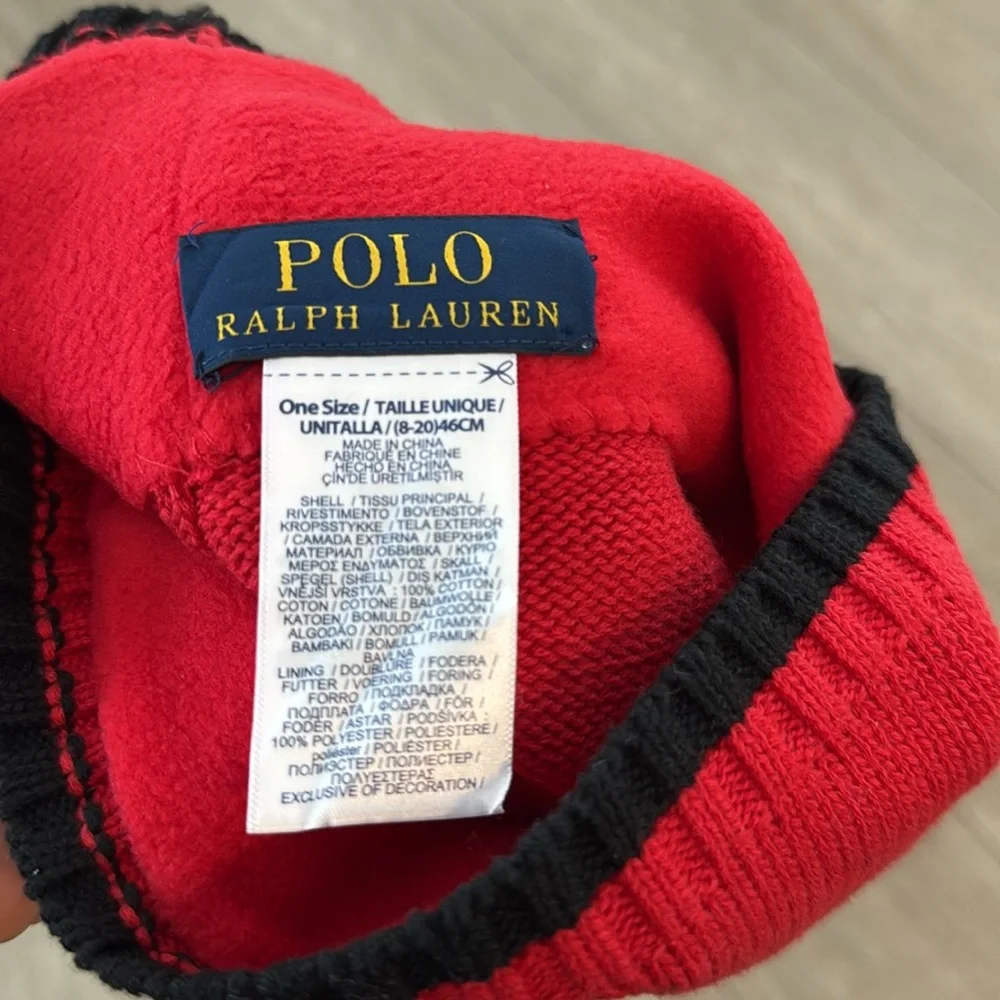 Polo by Ralph Lauren Red and Black Hat and Scarf Set Big Bear Ski size 8-20 kids